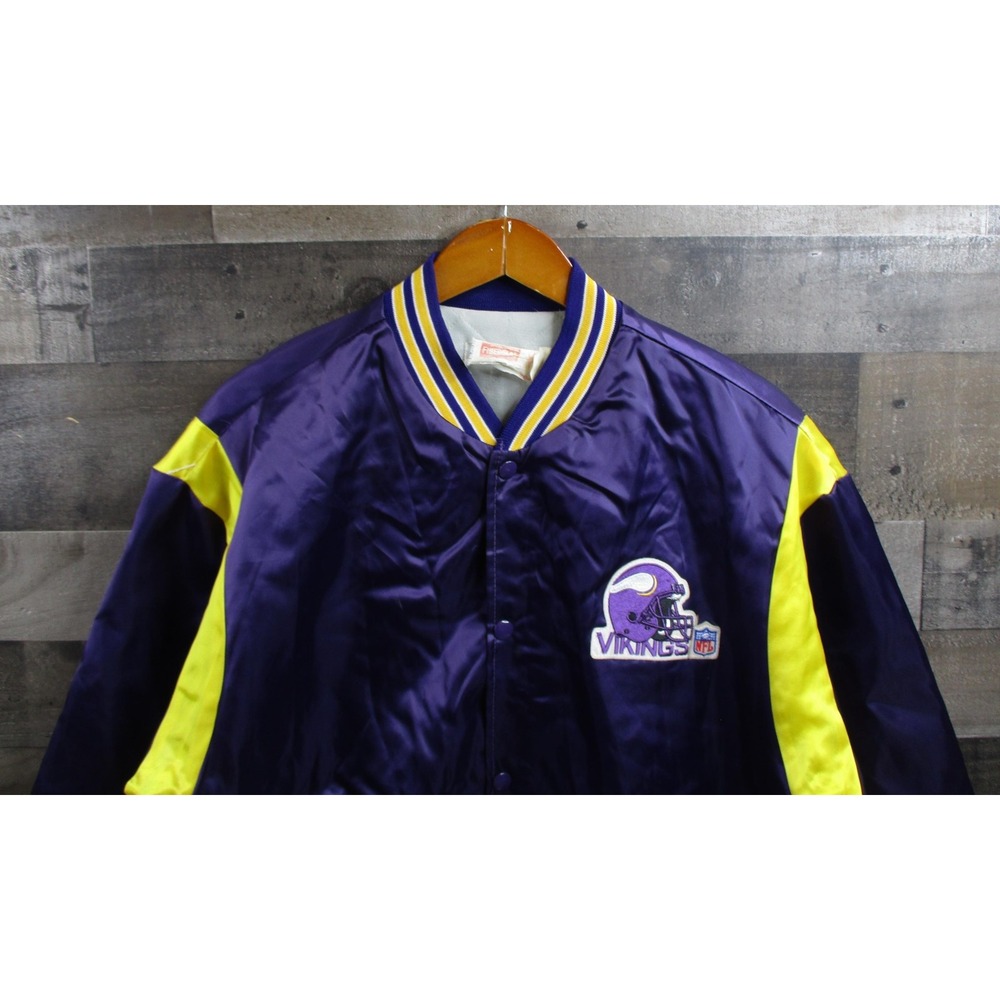 Vintage Minnesota Vikings Jacket Mens Large Purple NFL Football Satin Bomber 90s